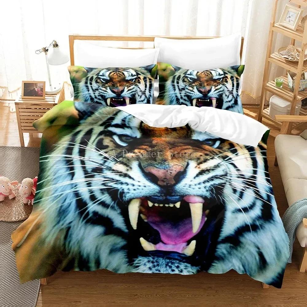 3D Animal Tiger Printed Brown Bedding Set Single Twin Double Queen King Cal King Size Bed Linen Set