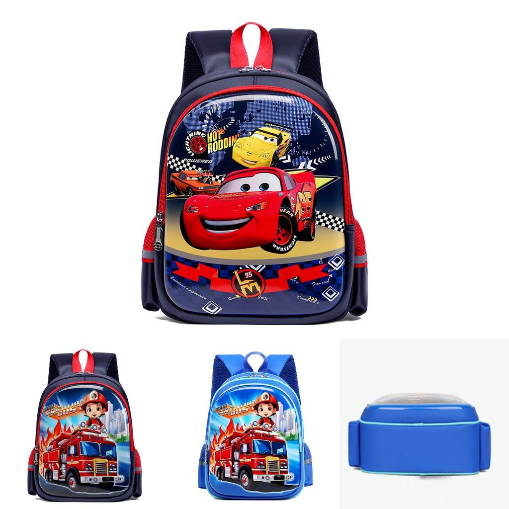 Cute Car Print Boys Backpack Large Capacity Comfortable Breathable Nylon School Bag