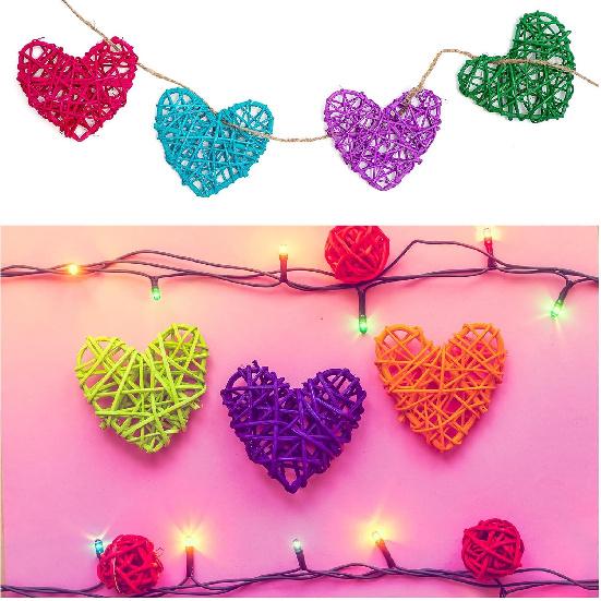 MECCANIXITY 12Pcs Heart Shaped Rattan Ball Vase Filler Natural Rattan for Valentine's Day Decoration Wedding Home Decoration Black 2 In