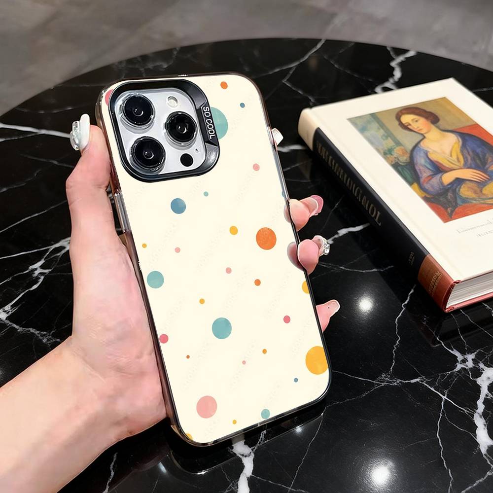

DOT P-Polka Pattern Phone Case For iPhone 17,16,15,14,13,12,11 Plus,Pro Max,XS,Colored Silver Plated Inside Cover iPhone17PRO