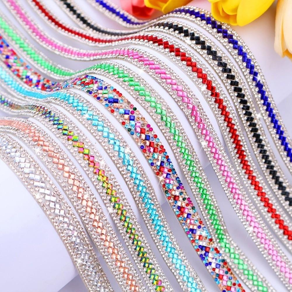 3 Yards Self Adhesive Glass Rhinestone Flexible Sparkling Rhinestone Strip Shiny DIY Decoration Apparel Accessory Clothing Decor