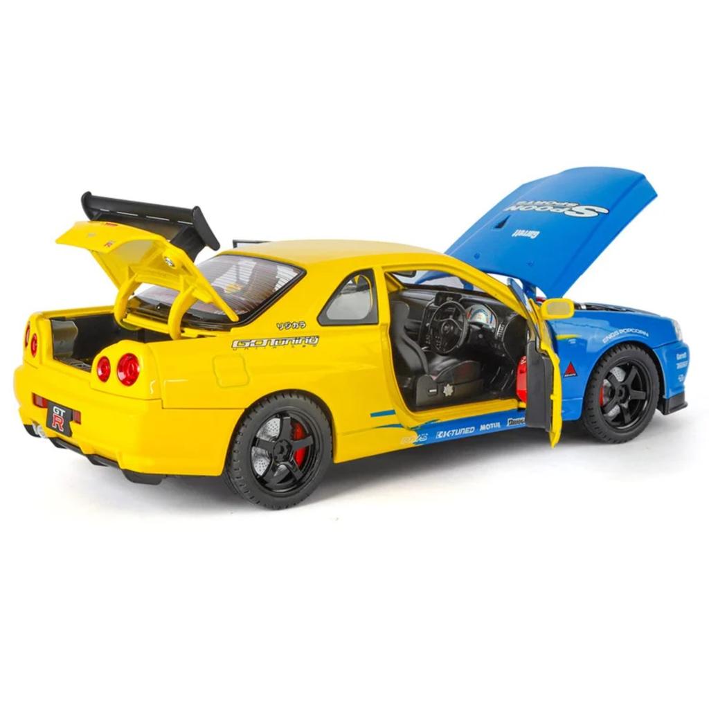 1/18 Nissan Skyline Ares GTR GT-R R34 Alloy Track Sports Car Model Diecast Metal Racing Car Vehicle Model Sound and Light Kids Toy Gift