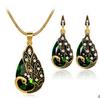 European & American Crystal Jewelry Set: Water Drop Pendant Necklace and Stud Earrings - Three-Piece Set