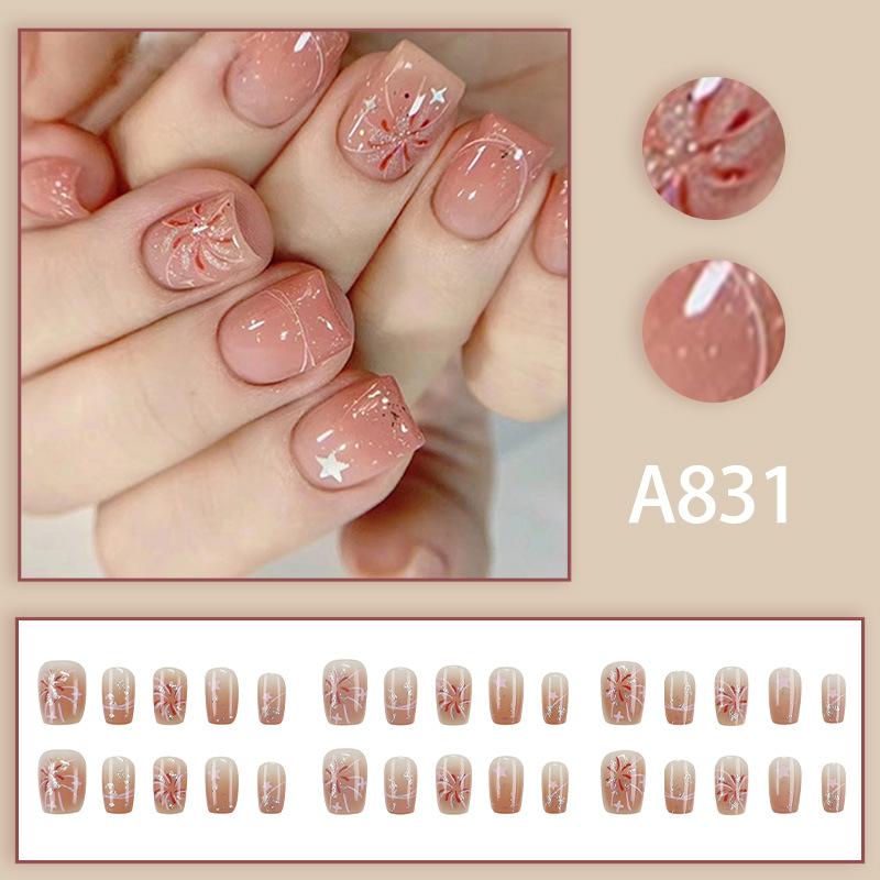 

24 шт. румяна нежные и сладкие фейерверки звездочки для дизайна ногтей Премиум Ветер отбеливающие короткие накладные ногти Wear Nail