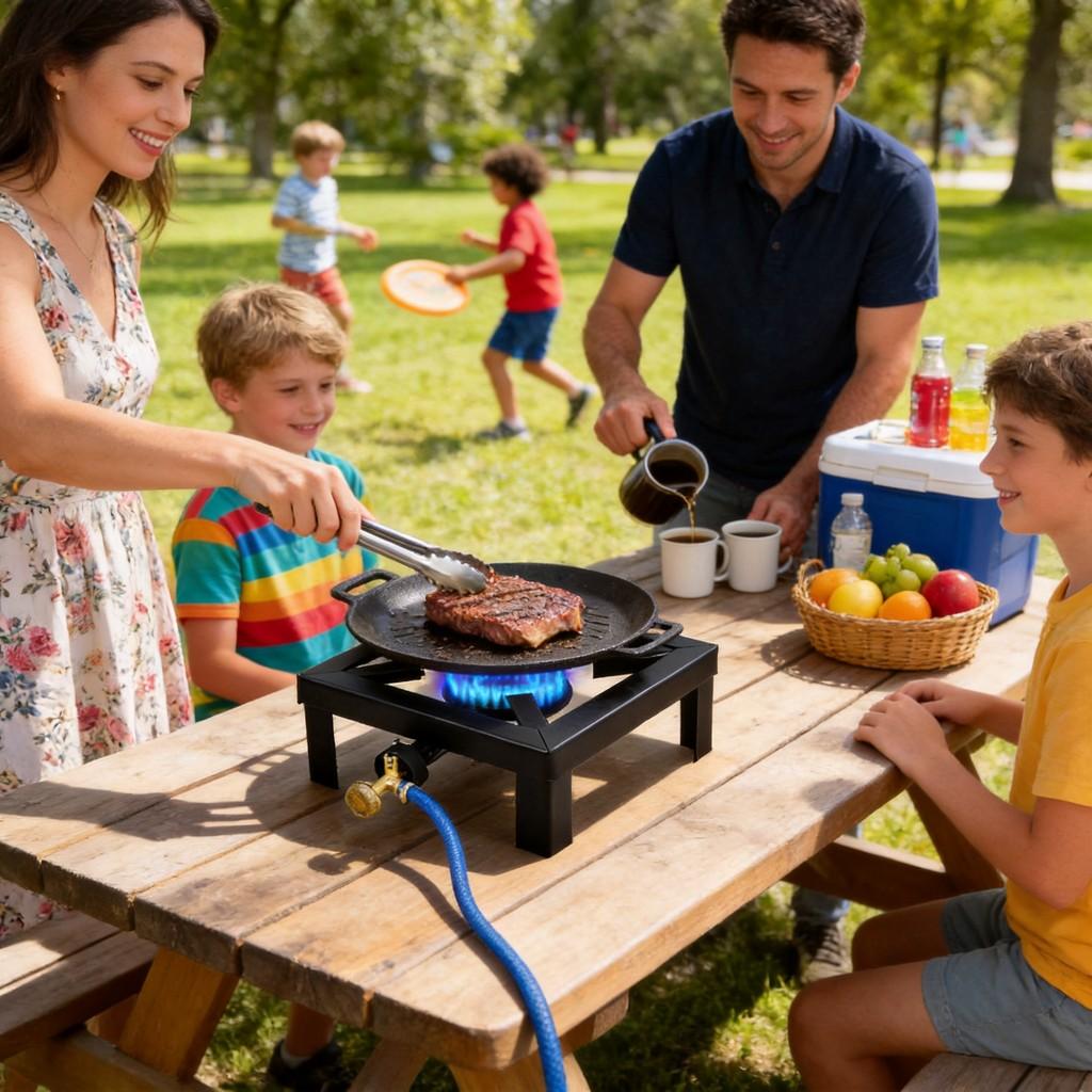 Outdoor Iron Gas Stove With Support Frame For Camping And Garden Cooking