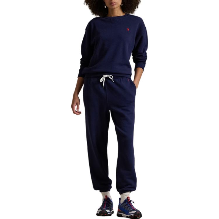 Polo Ralph Lauren Solid Color Logo Embroidered Lace-Up Casual Pants Women pants Navy-Blue WMPOPNTNBQ20240-410