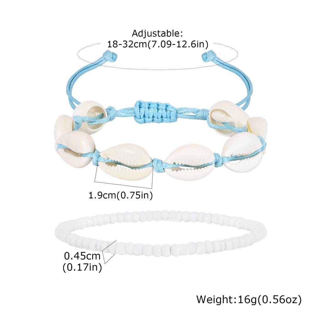 Fashion Two Pieces Boho Beach Shell Ankle Bracelet, Handmade Braided Adjustable String Seashell Anklets For Women Jewelry Summer