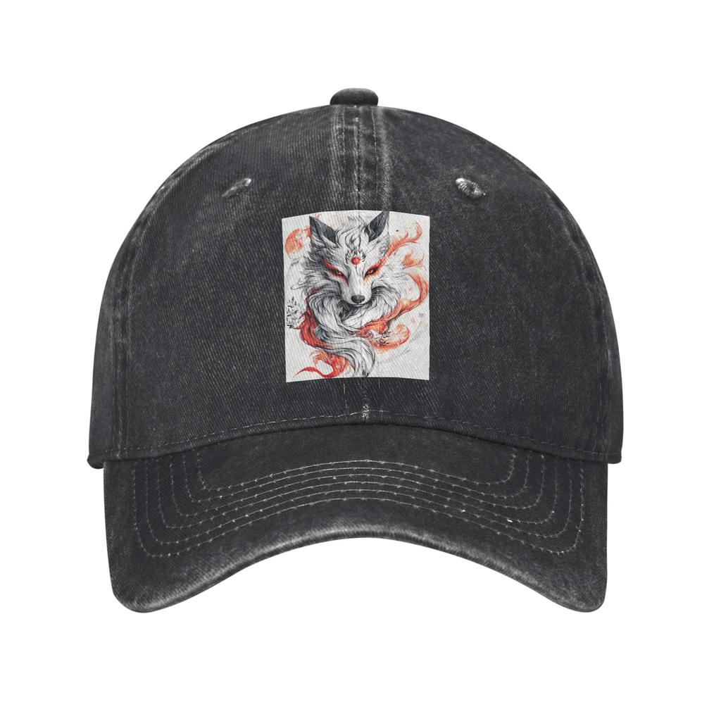 Japanese Okami Wolf Denim Fabric Cap Casual Baseball Caps Adjustable Hat Summer Unisex Baseball Hats