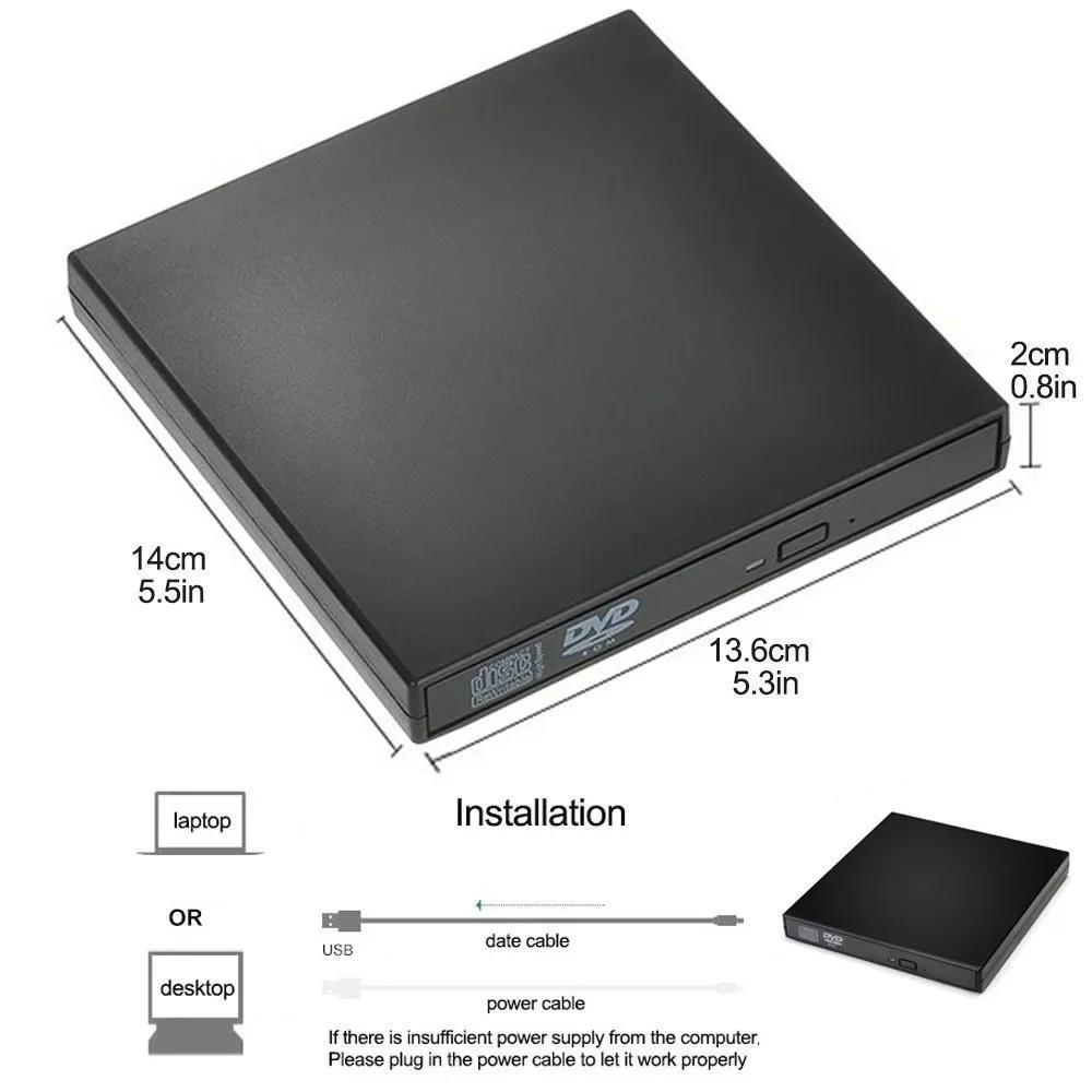 Slim External Optical Drive USB 2.0 DVD Combo DVD ROM Player CD-RW Burner Writer Plug and Play for Macbook Laptop Desktop PC