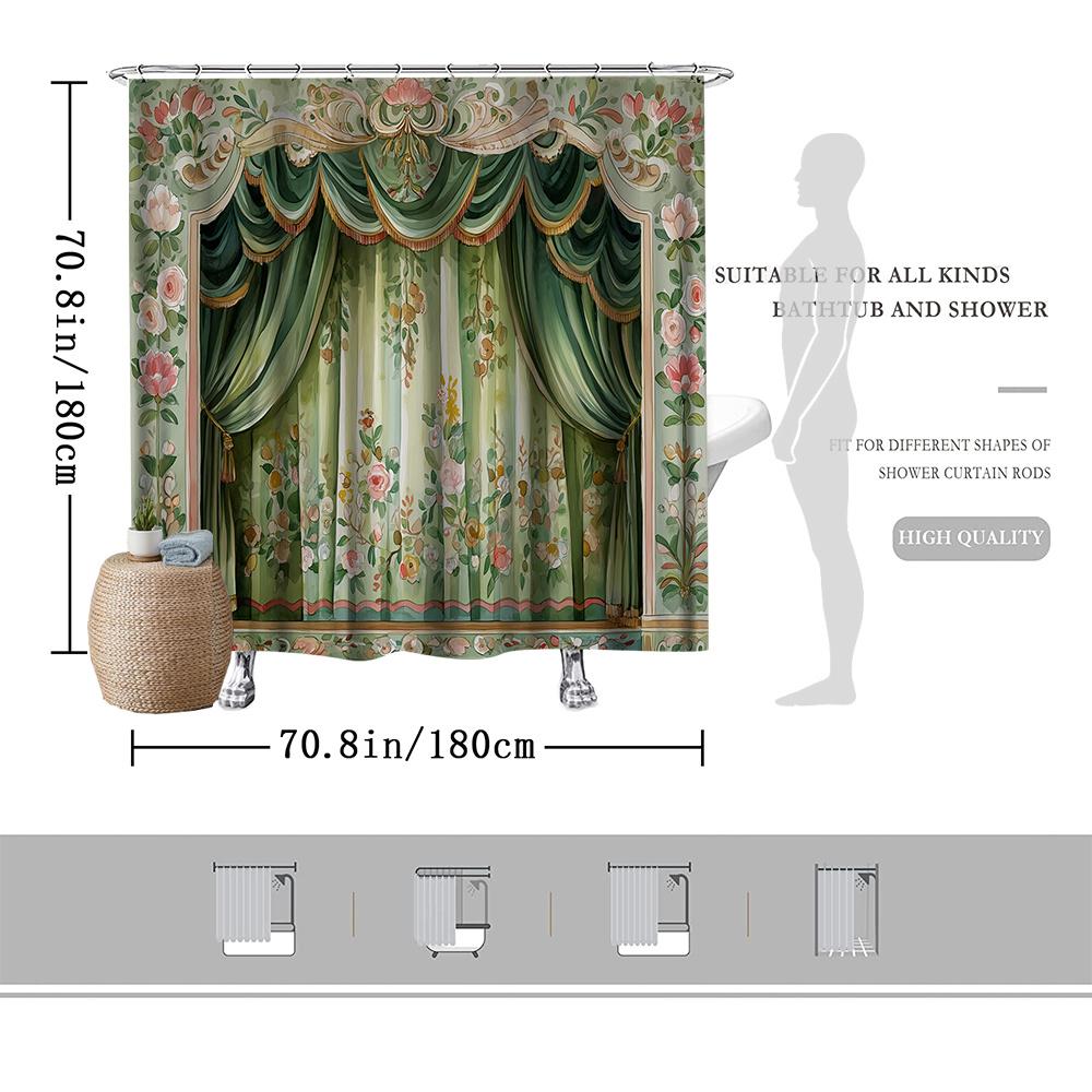 Elegant Vintage Botanical Floral Shower Curtain Waterproof Greenery Bathroom Shower Curtain Liner Cottagecore Decor for Modern B
