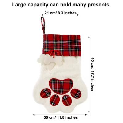 Christmas Socks New Year Decorations Buffalo Plaid Pet Stockings for Cats and Dogs Paw Pattern Hanging Pendant Toy Doll Gifts