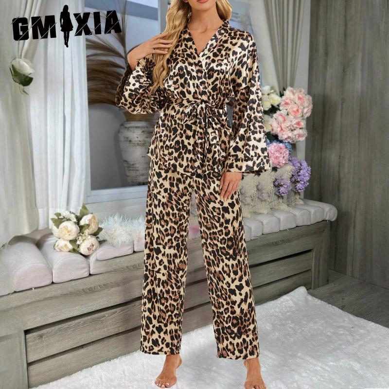 

GMXIA Women s Homewear Set Printed Bathrobe Set Autumn Casual Pajamas XL