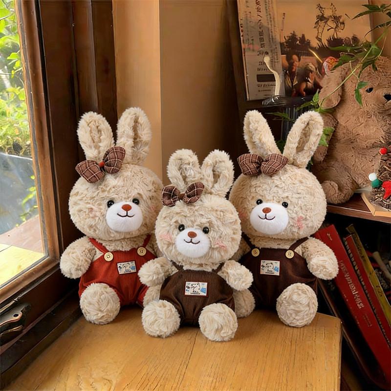 Plush Bunny Doll With Overalls For Kids Birthday Gift And Cuddle Comfort