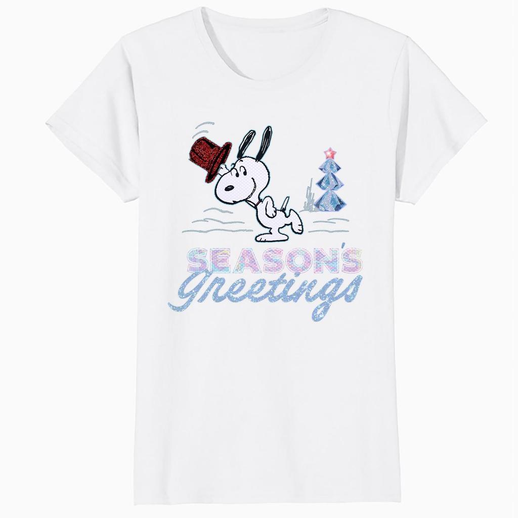 Peanuts Xmas Snoopy Seasons Greetings Sparkle Tree Retro 90s Official Women's T-Shirt