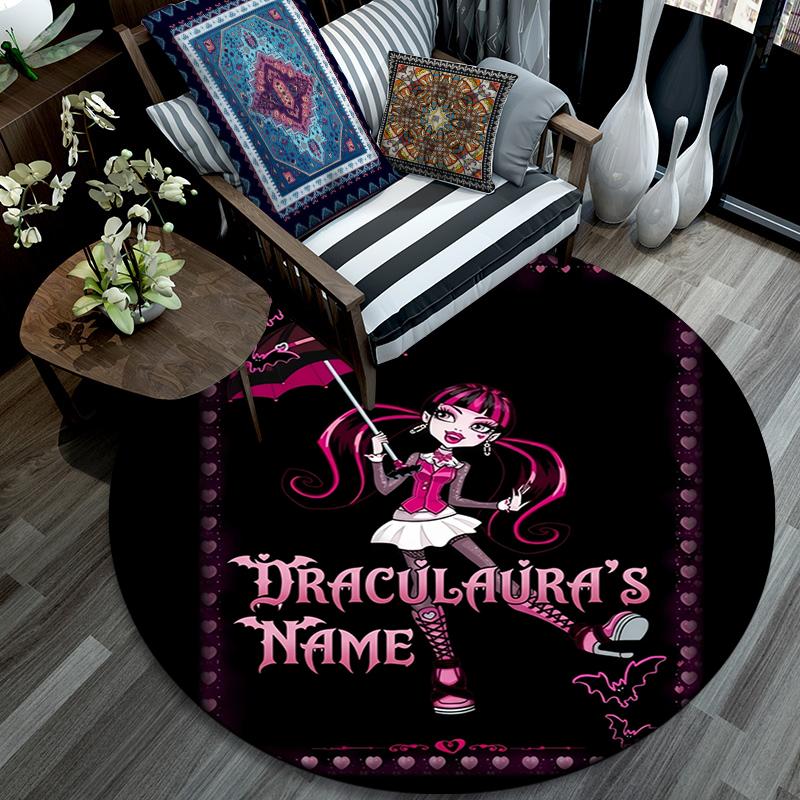 Custom Name,Draculaura Pattern Round rug,Carpet Rug for Living Room Bedroom Playroom ,Non-slip Floor Mat,Holiday Gifts and Birthday Gifts.