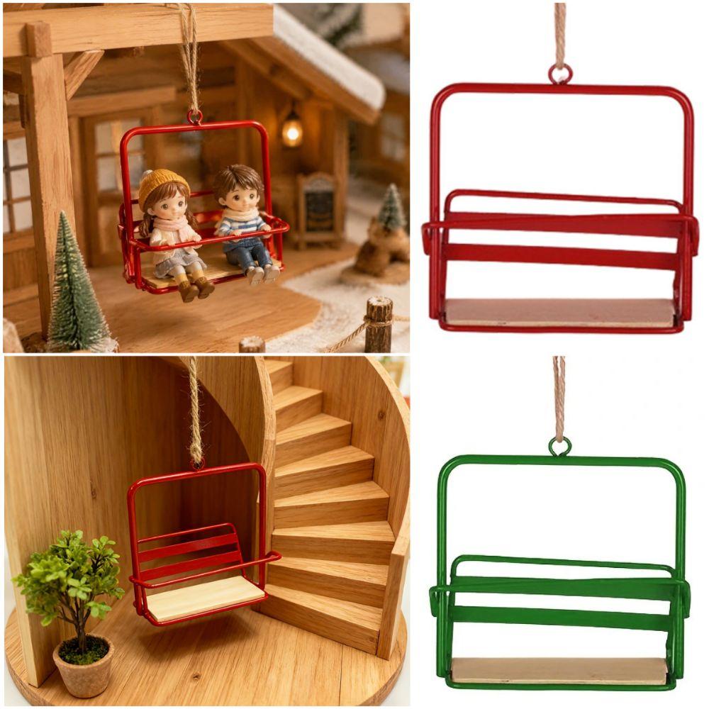 Red Green Dollhouse Chair-lift Decoration Christmas Hanging Pendant  Dollhouse Displays