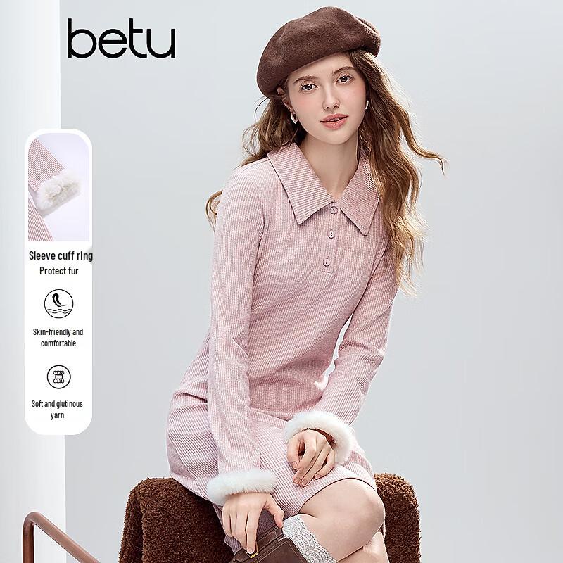 

Betu Women s 2025 Winter Ribbed Knit Dress with Faux Fur Cuffs L