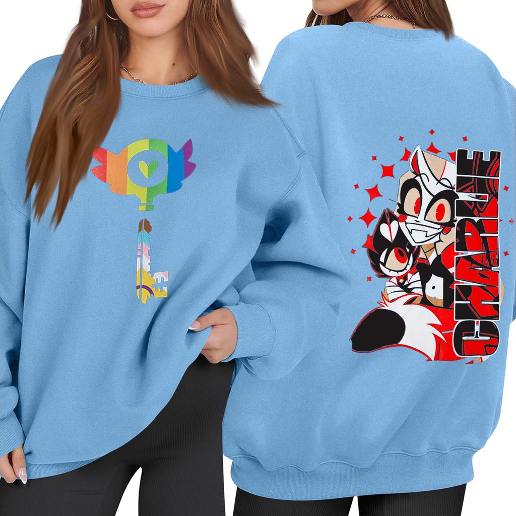 Women's Fashion Long Sleeve Print Round Neck Loose Pullover Sweater Top