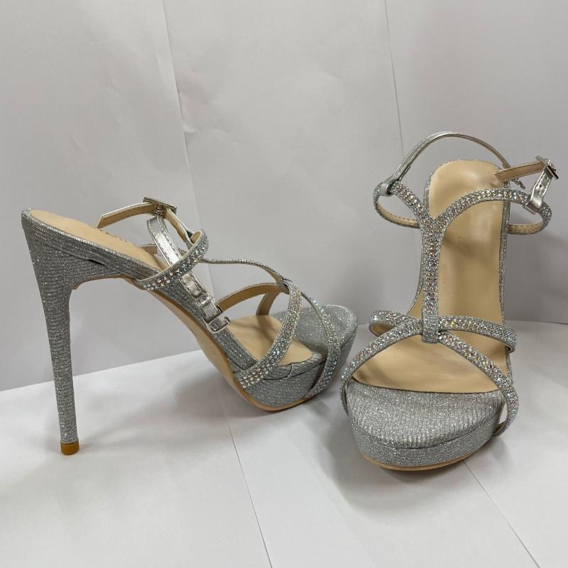 Sandalias de Tacón Alto para Mujer de Verano Punta Abierta Tacón de Aguja Tacones Altos de Moda de Gama Alta Impermeables Plataforma Sandalias con Pedrería
