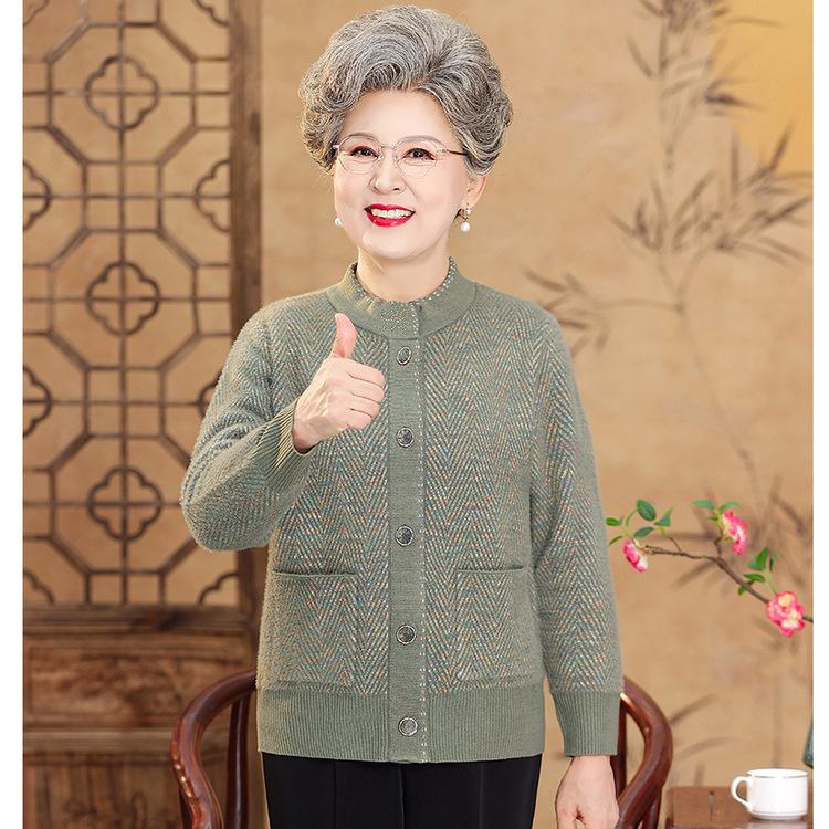 Middle-aged and Elderly People Loose Casual Round Neck Coat Grandma Sweater Cardigan Mother Sweater Old Lady Clothes Ladies.