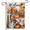 Double-Sided Fall Welcome Garden Flag - Vibrant Watercolor Floral & Pumpkin Design, Durable Polyester Outdoor Decoration for Thanksgiving, Autumn Yard