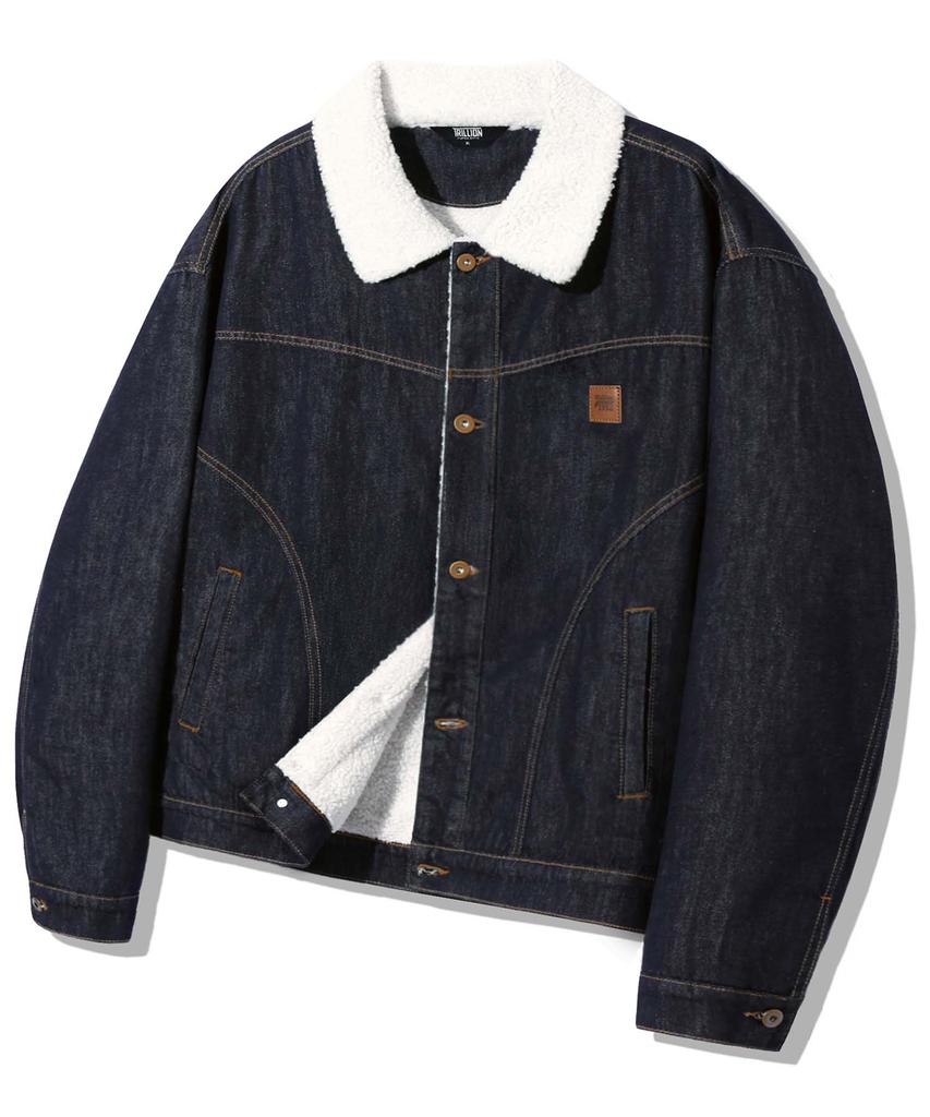 Trillion Leather Patch Sherpa Denim Jacket_Indigo