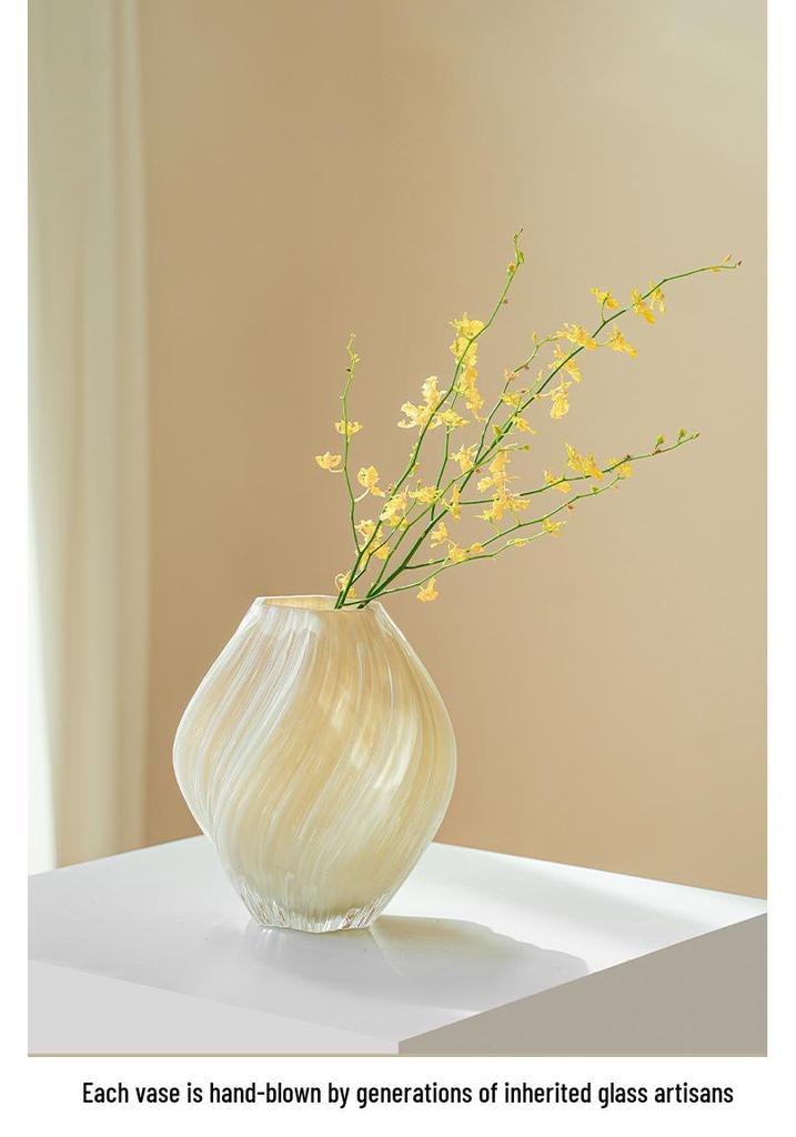 Cream-Colored Twisted Spiral Glass Vase for Hydroponic Floral Decor