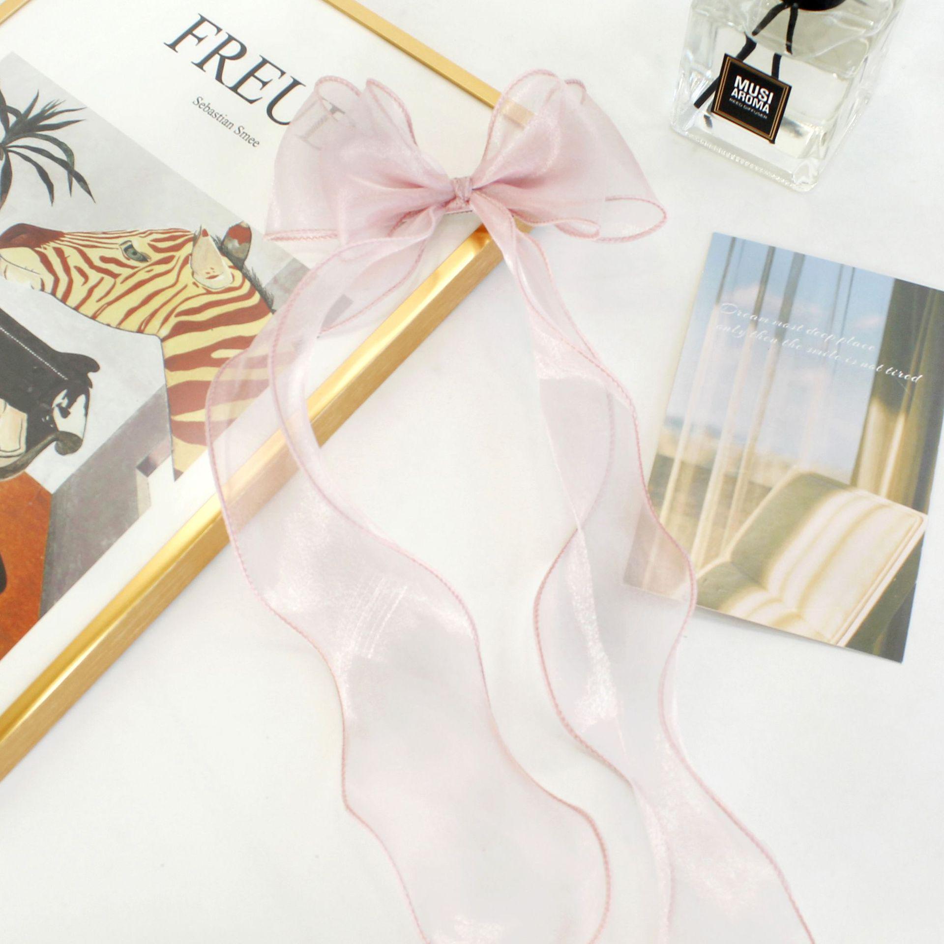

Korean Mesh Bow Streamer Hair Clip – Solid Color Duckbill Clip for Women світло-рожевий колір