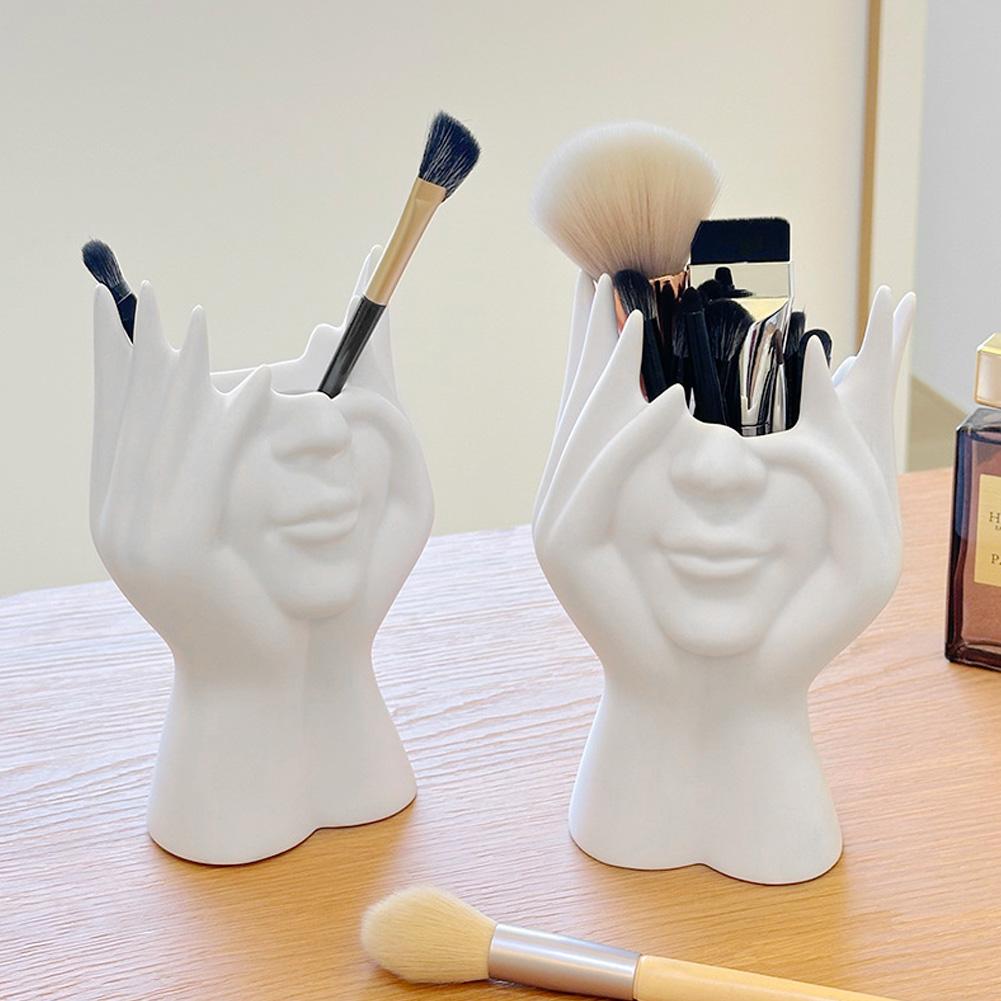 Human Face Art Stationery Storage Pen Holder Multifunctional Makeup Brush Holder Home Office Desktop Organizer Decoration