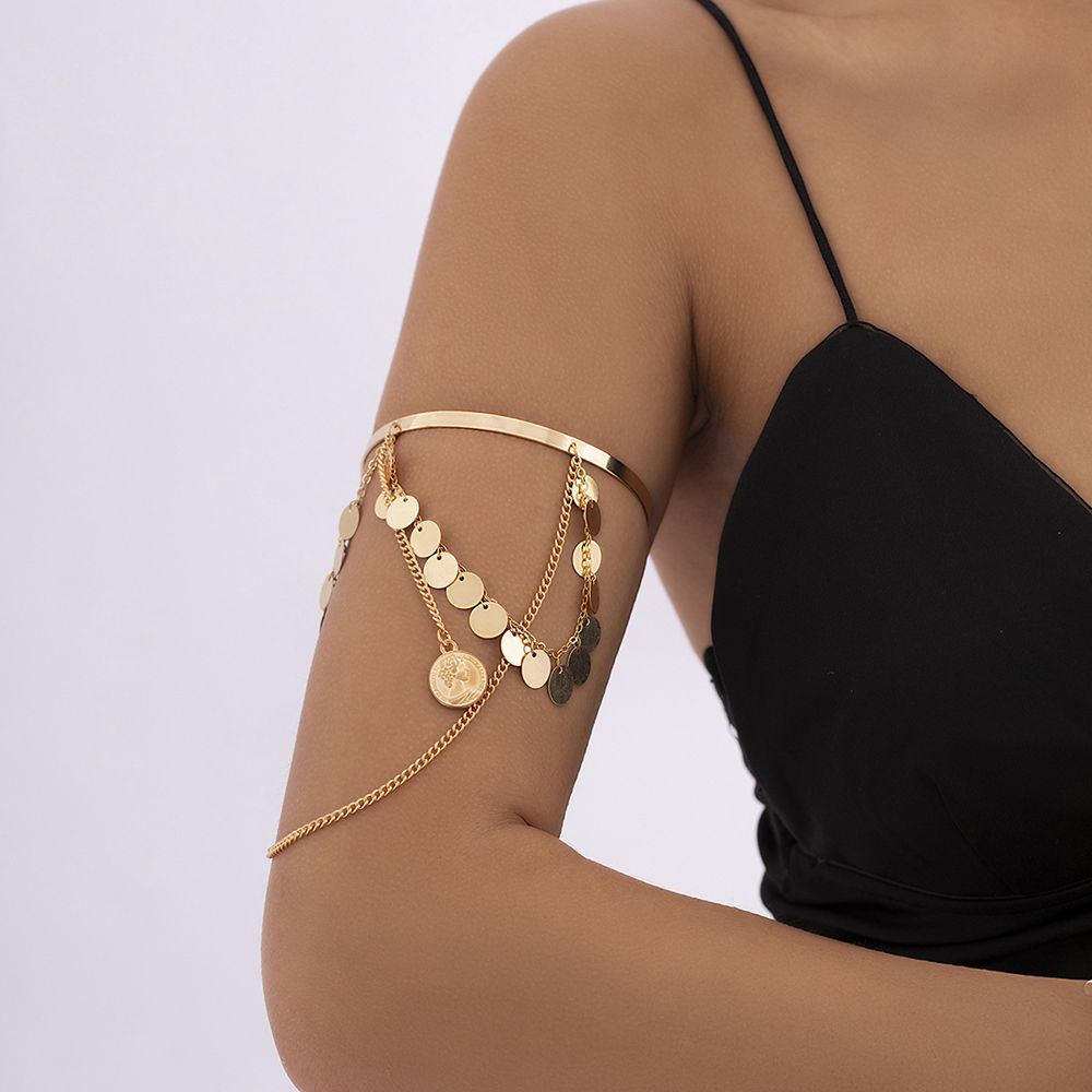 Gold Adjustable Armlet Fashion Jewelry Upper Arm Cuff Minimalist Bangle Arm Bracelet Tassel Armband