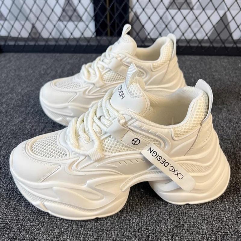 Mesh breathable inner heightening versatile dad shoes spring 2025 new small thick-soled fried street women's shoes Internet celebrity explosion