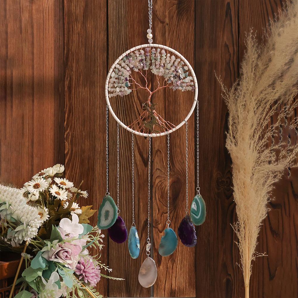 Natural agate crystal gravel dream catcher tree of life wind chime pendant student birthday gift