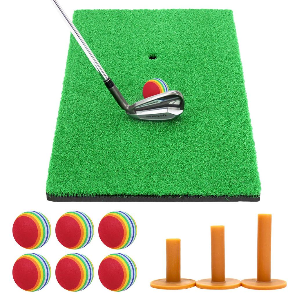 GolfStyle Golf Mat Golf Practice Mat Outdoor Indoor Practice Swing Driver Iron Swing Practice Artificial Grass SBR 30 X 60cm Golf Tee Golf Ball E Set
