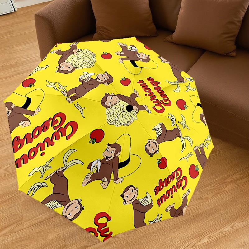 1PC Curious George bananas Umbrella-8-Rib Reinforced, Automatic Open, Lightweight & Durable, Cute Fashion Accessory for Outdoor-T346