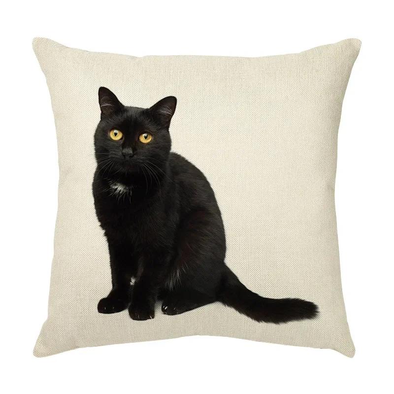 45x45cm Cute Pet Cat Face Decorative Animal Cushion Cover for Sofa Vintage Home Couch Linen Pillows Case