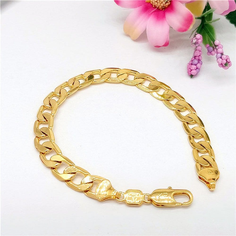 13mm 18K Gold Gp Gold Bracelet Chain Couple Parents Girlfriend Gold Chain Chain Strap Chain Bracelet Unisex Fashion