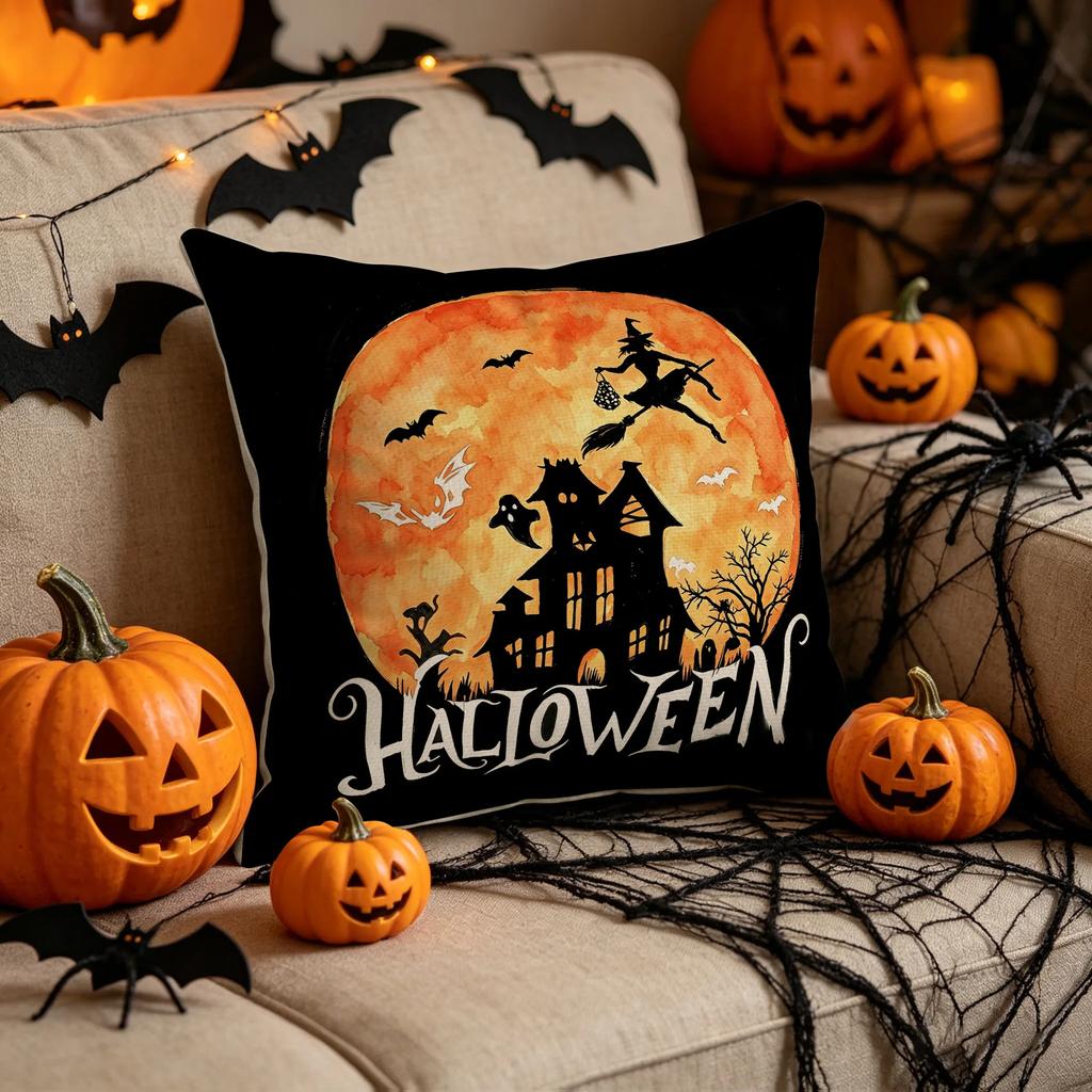 1pcs Halloween Printed Throw Pillowcase Cojines Scary Atmosphere Cushion Cover Living Room Decorative Sofa Pillow Covers 11x11cm