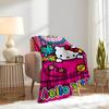 For Candy, Pocket, HelloKittyAnime-Themed Flannel Blanket, Glam Style, Digital Print, All-Season Comfort, Tear-Resistant, Knitted Craftsmans