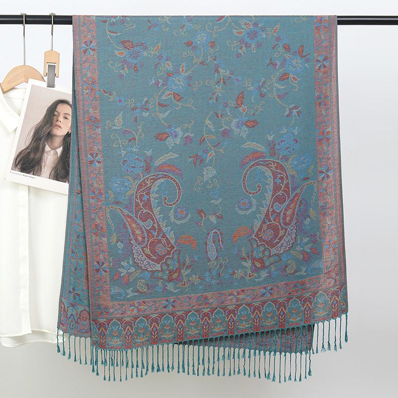 Fashion Ethnic Style Jacquard Scarf Outdoor Women Travel Paisley Tassel Shawl Neck Muslim Hijab Wrap Floral Luxury