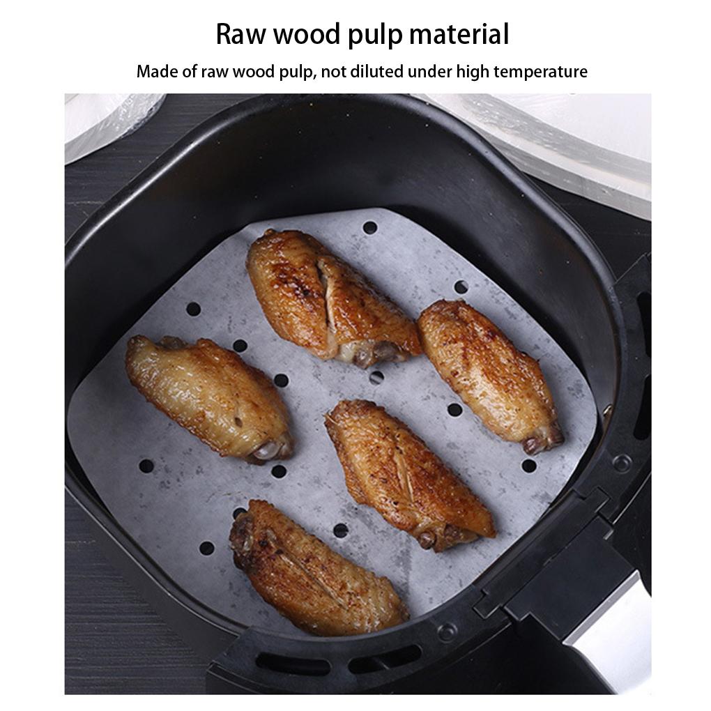 Packung mit 100 Heißluftfritteusenpapier 230°C Hitzebeständig Lebensmittel Backen Ölabsorbierende Matte Ölpapier Pad Zubehör für Heimküche