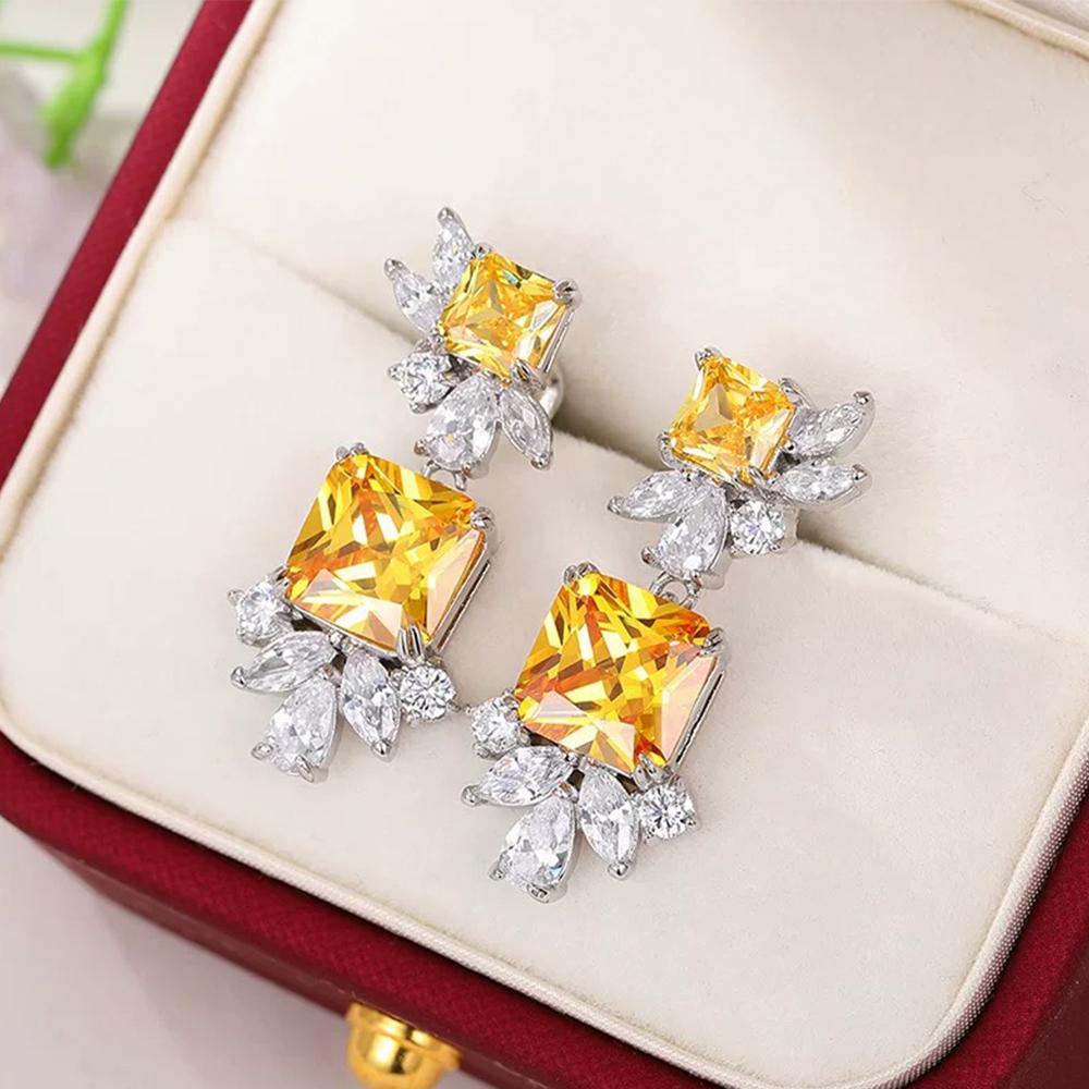 

ZAKOL Розкішні Блискучі Блінг AAA Жовтий Циркон Сережки-підвіски Елегантні Квадратні Кубічні Цирконії Великі CZ Весільна Вечірка Циркон