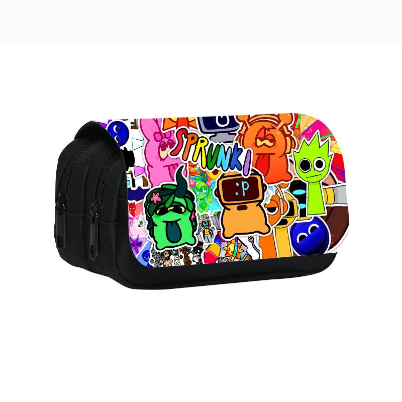 Neues Rhythmusbox-bedrucktes doppellagiges Federmäppchen, Sprunki Musikspiel Schulsachen-Tasche für Grund- und Mittelschüler.