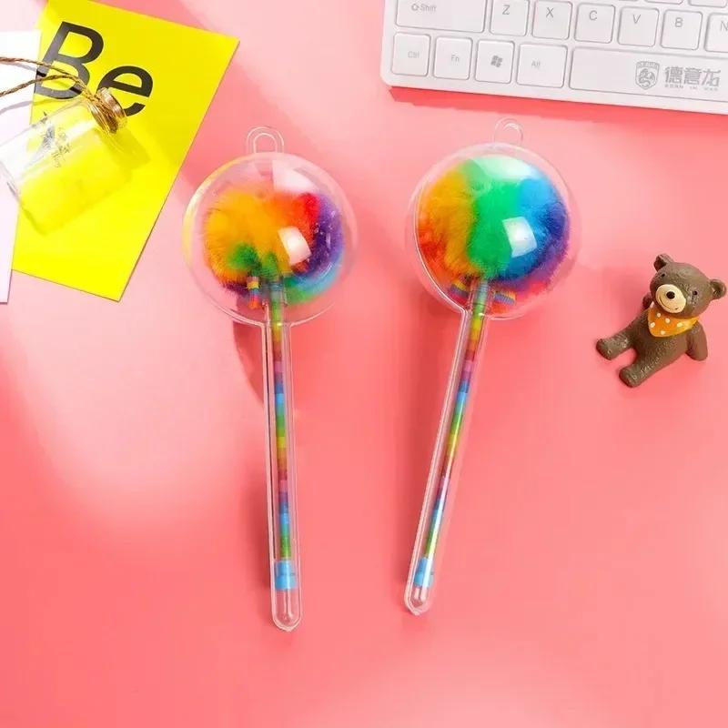 Creative 0.5mm Lollipop Gel Pen Sweet Black Ink Colored Bowknot Round Hair Ball Pens Office School Stationary Writing Supplies