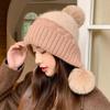 WTEMPO Large Size Windproof Cold-proof Stretchy Warm Knitted Hats with Faux Fur Balls Women Autumn Winter Casual Versatile Ear Protection Woolen Hats