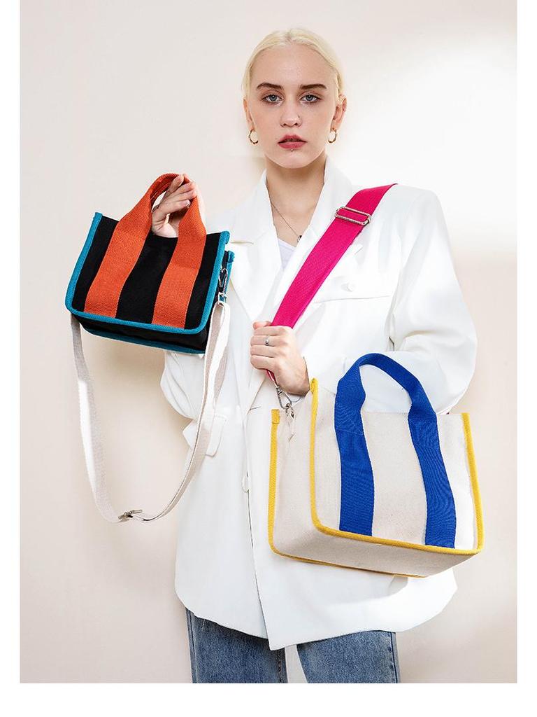Korean Color Block Canvas Handbag Women's Fashion, Large & Small Sizes, Work & Casual Crossbody Bag