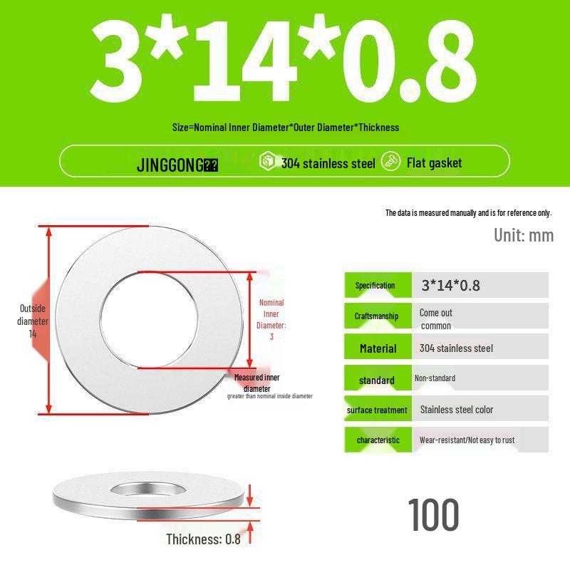Zesílená plochá podložka/distanční kroužek z nerezové oceli 304 M4 M5 M6 M8