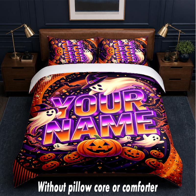 Halloween Theme Custom Text Or Name 3Pcs Bedding Set,1 Flat Sheet & 2 Pillowcases Personalized Home Bedding