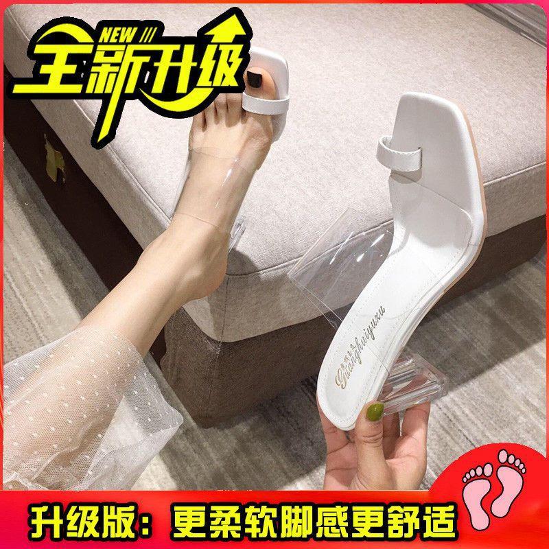 

Прозрачные сандалии интернет-знаменитости женские толстый каблук фея ветер 2025 лето новый носок кристалл высокий каблук крутые шлепанцы для улицы 42