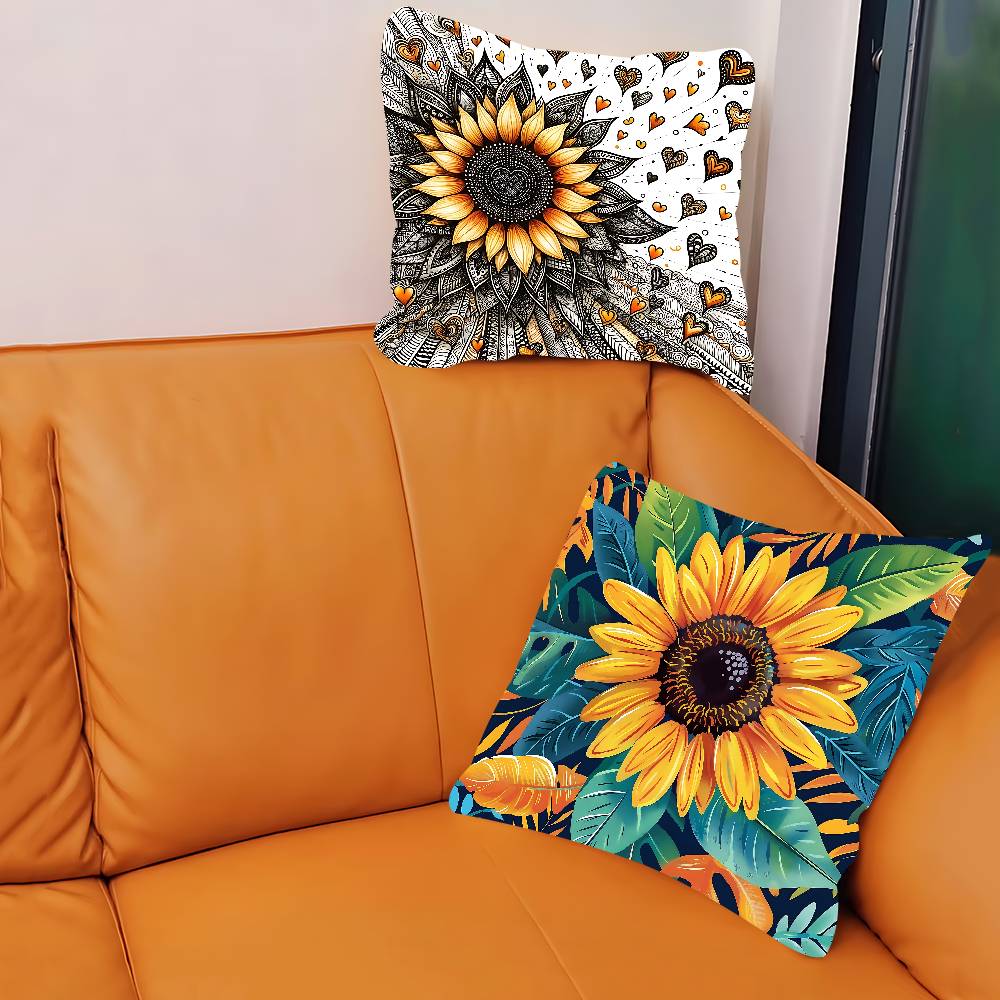 Art Sunflower Pillow Case Removable Washable Cushion Cover – All-Season Soft Linen
