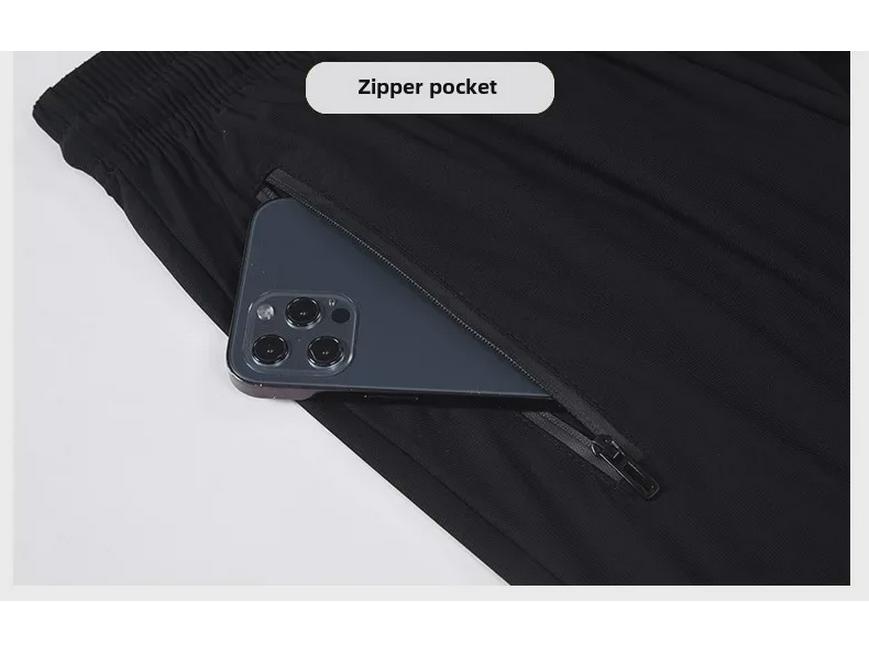 Herrenhose aus Eisseide mit elastischem Bund und Reißverschluss – einfarbig, lässig, sportlich, Neun-Punkt-Länge, Sommerkleidung.